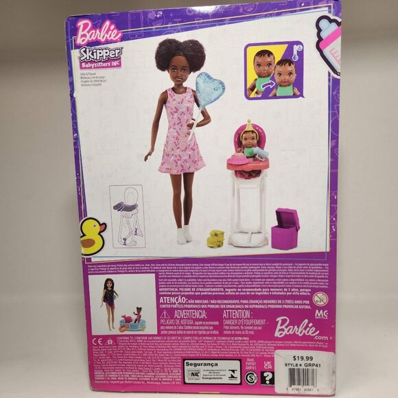 Barbie Skipper Babysitters Black Doll Set with Baby 10" High Chair Birthday Part - Picture 6 of 9